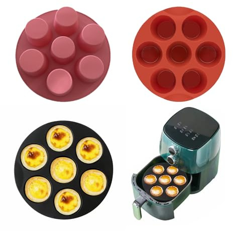 3 Stück Air Fryer Silikon Muffinform Air Fryer Muffinform Silikon Heißluftfritteuse Airfryer Muffinblech Antihaftbeschichtete Cupcake Förmchen für Muffins Cupcakes Desserts Pudding
