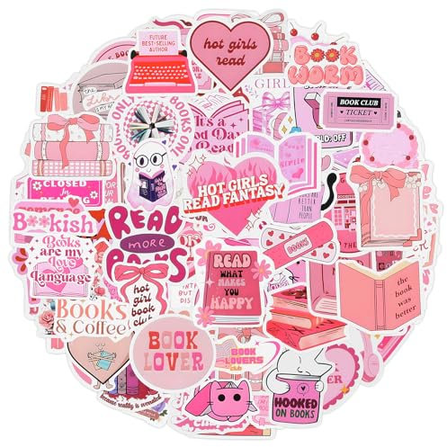 Nogeqi 120 Stück Rosa Bookish Sticker Set, Wasserfeste Book Sticker Pink für Kindle, Rosa Booktok Sticker Aesthetic für Laptop Handy Sammelalbum Skateboard Helm