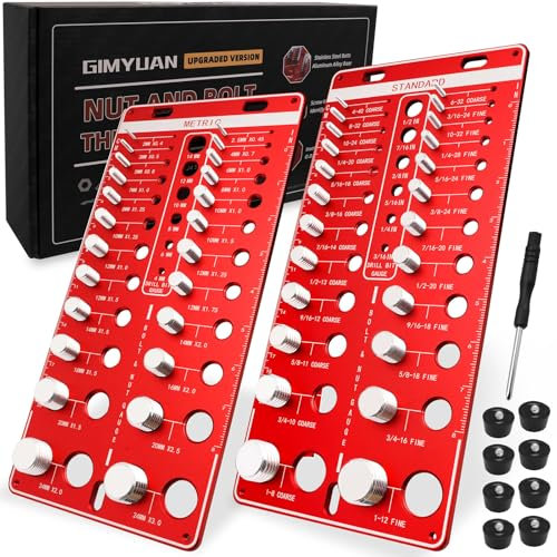 GIMYUAN 48 Thread Checker - 24 Standard & 24 Metric Nut and Bolt Thread Checker with 12 Drill Bit Gauge, Wall Mount Bolt Size Thread Identifier Board