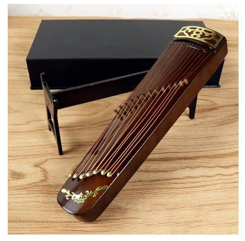 LJERFSW Miniatur-Guzheng-Modell Mit Ständer Und Koffer Mini-Zither Mini-Ornamente Für Chinesische Traditionelle Musikinstrumente(12cm)