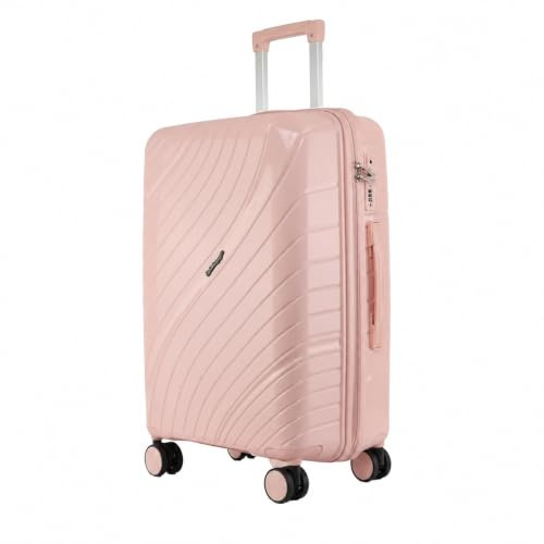 Fly Kite Luggage 24 Inch Medium Suitcase 100% Polypropylene Hard Shell with Aluminium Trolley Handle, Real TSA 3 Digit Secure Lock 360° Smooth Wheels Lightweight Suitcase|Pink