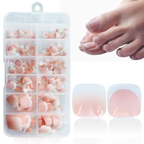 120 Pièces Faux Ongles Pieds, 12 Tailles Faux Ongles D'orteil, Capsule Ongle French Toe Nails pour Femmes Filles Nail Art (60pcs french & 60x Gradient Pink)