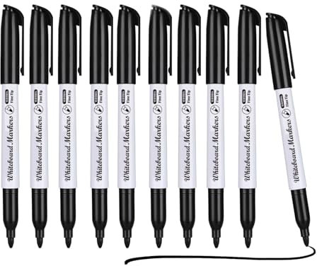 Yedtreg Black Whiteboard Pens, 10 Pack Fine Tip Dry Erase Whiteboard Markers, Dry Wipe Pens for Whiteboard (Black)
