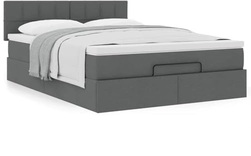 Hoodmeel Boxspringbett 140x200 mit Matratze und Bettkasten Bett 140x200 mit Matratze und Matratzentopper Polsterbett Doppelbett mit Stauraum Bettgestell mit Lattenrost-Dunkelgrau-140 x 200 cm Typ 2