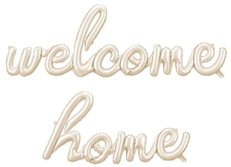 Folienballon Welcome Home Creme – XXL Schriftzug Ballon | Willkommensdeko für Heimkehr, Rückkehr, Geburt, Babyparty, Einzug, Willkommen Baby, Luftbefüllung, 260x55cm