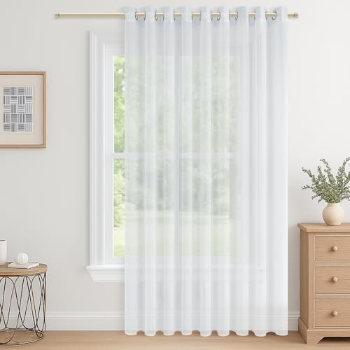 CUTEWIND Gardinen mit Ösen Weiß Transparent für Große Fenster, 245 cm Lang, 200 cm Breit, 1 Stück Gardine Wohnzimmer Modern Vorhänge Ösenschal Schlafzimmer Curtains Living Room Vorhang Voile