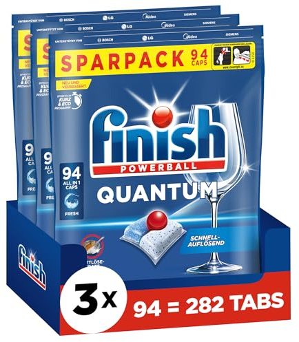 Finish Quantum Fresh Spülmaschinentabs - Geschirrspültabs für kraftvolle Reinigung, Fettlösekraft und Glanz - Sparpack mit 282 Tabs (3 x 94 Tabs)