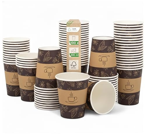 Love Nature Kaffeebecher to Go 300 ml 12 oz – Pappbecher Einweg 100 Stück | Coffee to go Becher - Einwegbecher zum Servieren von Kaffee, Tee, heißen und kalten Getränken
