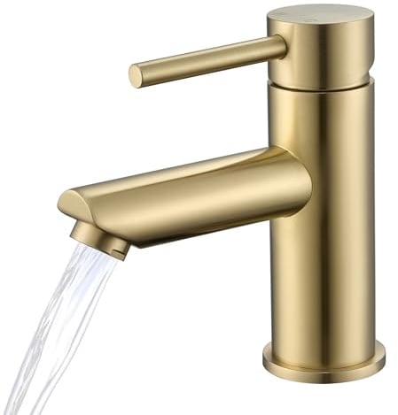 KPW Waschtischarmatur Edelstahl Gebürstet Gold – Wasserhahn Bad