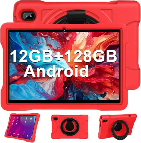 Dghrti Tablet 10 Pulgadas Andorid 12GB+128GB+1TB TF Tablet Familiar, WiFi 5G+2.4G, Cores 2.0Ghz, Bluetooth 5.0, 6000mAh, 8 Cores, 8MP+5MP, con Funda EVA(Rojo)