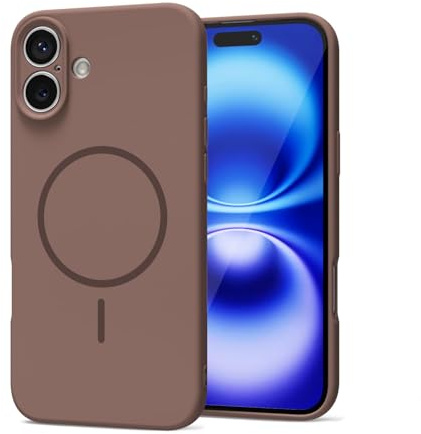 LoeoeL Magnetic Phone Case for iPhone 16 Case Silicone, Cute Slim Thin Phone Cover Compatible with MagSafe for Women, Girly Soft Rubber Gel Mag Safecase with Camera Protection, Brown