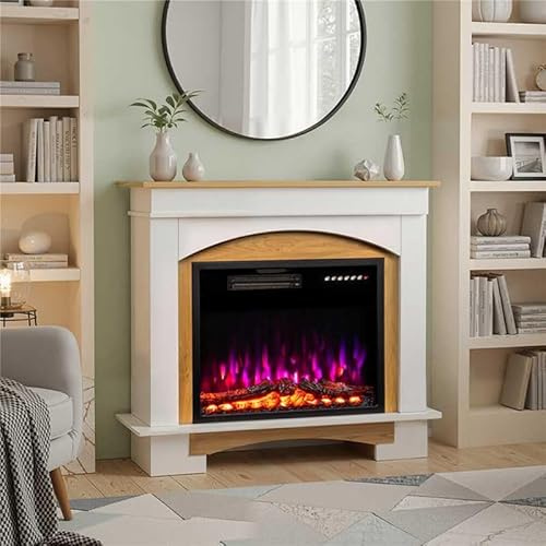 HOMAVO 23 Zoll Elektrokamin, 1000W/2000W Elektrokamin mit Heizung, 12 3D-Flammenfarben, 4 Holzfeuerfarben, Fernbedienung, inklusive Schrank
