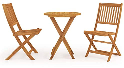 PUGYNBK 3-TLG. Klappbare Garten-Essgruppe Massivholz Akazie, Gartentisch klappbar massiv und 2 Gartenstühle klappbar Akazie, klappbare Sitzgruppe Holz für Außenbereich