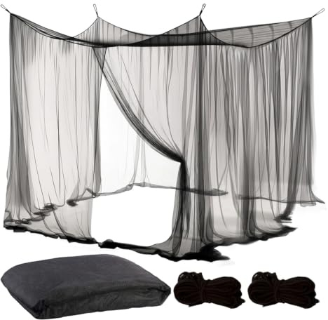 YAXIAO Moustiquaire Exterieur Moustiquaire Jardin Noir 300x300x250cm Gazebo | Moustiquaire pour l'intérieur et l'Extérieur Avec 4 Cordes de 4 Mètres Polyester pour Terrasse,Camping,Pergolas,Lit