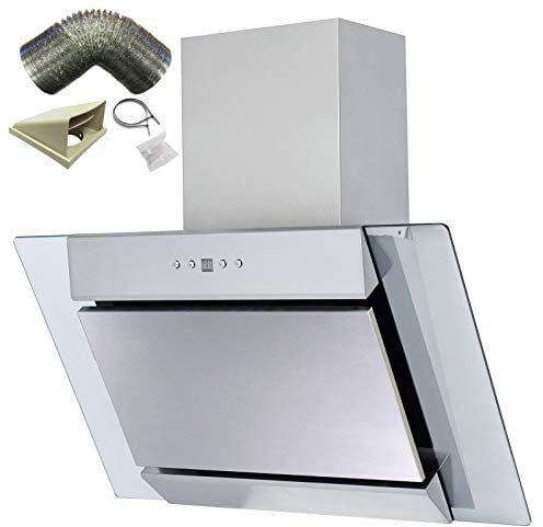SIA AGL61SS 60cm Angled Stainless Steel And Glass Chimney Cooker Hood Kitchen Extractor Fan With LED Lights And 3m Flexible External Ducting Kit