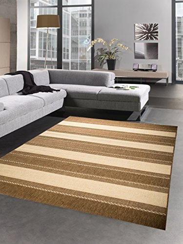 CARPETIA Teppich Sisal Optik Küchenläufer Küchenteppich Streifen beige braun Größe 60x110 cm