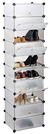 Relaxdays Schuhregal 10 Ebenen, Schuhschrank groß, Steckregal platzsparend, Regal DIY, HBT 176 x 49 x 37 cm, transparent