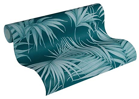 Michalsky Living Dream Again 365055 36505-5 Papier peint intissé Motif palmiers Aspect jungle Bleu/vert 10,05 x 0,53 m Fabriqué en Allemagne