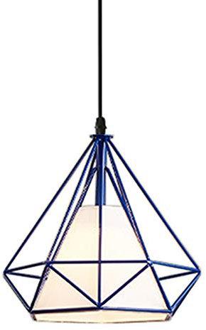 STOEX Suspension luminaire Lustre Abat-jour Industrielle forme Diamant, Lampe de Plafond en Métal Fer E27 40W, Bleu