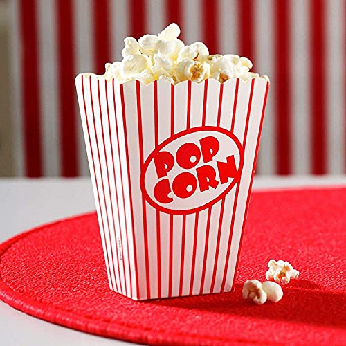 SHATCHI 10 recipientes de cartón a rayas rojas y blancas de estilo retro para cine, teatro, noches de cine, fiestas de cumpleaños de niños, cajas de comida