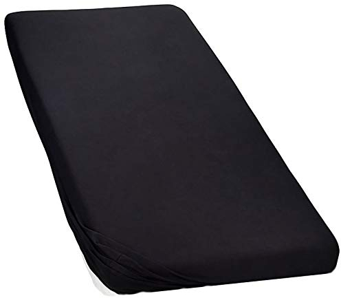 Moon-Luxury Topper Spannbettlaken Jersey Stretch Spannbetttuch Boxspringbett 97% Mako-Baumwolle 3% Elastan 230g/m²-schwarz-180x200-200x220