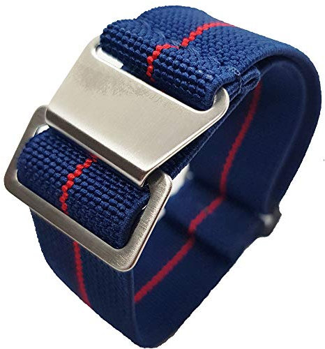 Max Französische Marine Nationale elastische Nylon-Militärbänder für Taucher, Fallschirm-Uhrenarmbänder, 20 mm, 22 mm, marineblau / rot, 22 mm, Militärisch