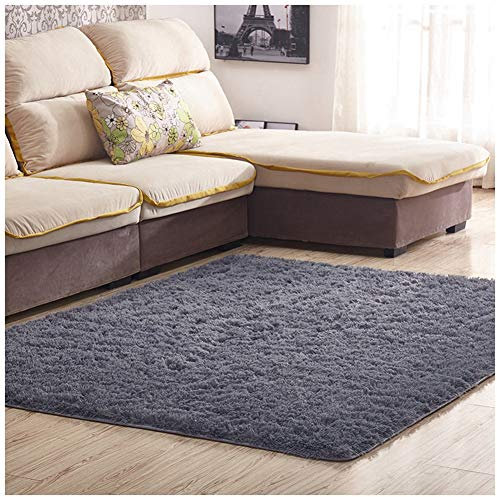 ZIXINGA Shaggy Teppich Kunstfell Hochflor Langflor Teppiche Wohnzimmer Matte Für Wohnzimmer Bettvorleger Schlafzimmer Grau 60X120cm