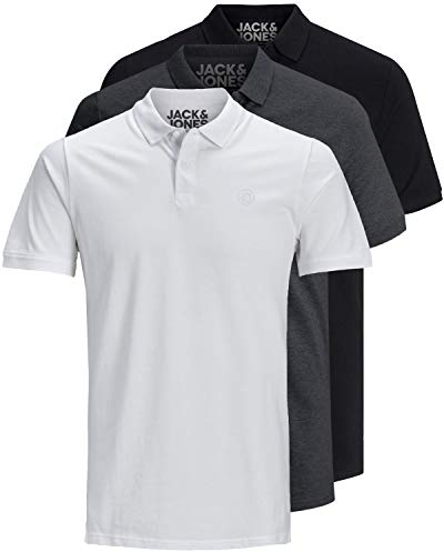 JACK & JONES 3er Pack Herren Poloshirt Slim Fit Kurzarm schwarz weiß blau grau XS S M L XL XXL 12171776 (M, 3er Pack Farb Mix 11)