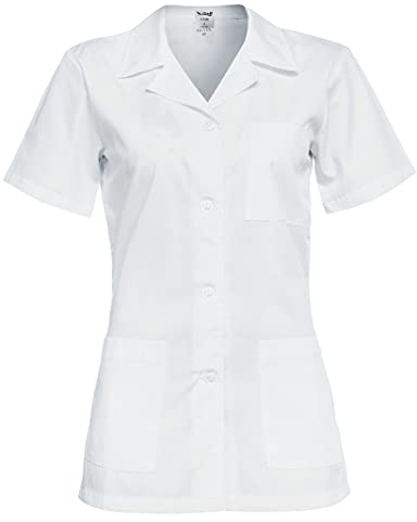 B-well Gabi Schlupfkasack Schlupfjacke Damen Kasack Kurzarm V-Ausschnitt Kasacks Damen Pflege mit Knöpfen (Weiss, 3XL)