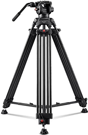 【Tilt Tension Design】 RAUBAY 70.8 Professional Heavy Duty Video Camera Tripod with Fluid Head and QR Plate for DSLR Camcorder, Max Loading 17.6lbs, Aluminum Twin Tube Leg with Mid-Level Spreader DV-1