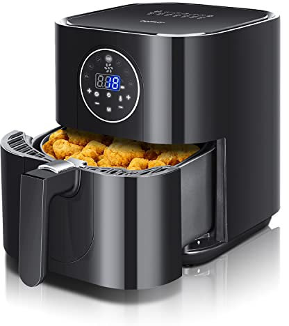 Aigostar Mini Cube Friggitrice ad aria 7 in 1. Timer da 60 minuti. Sensori di sicurezza con spegnimento automatico. Temperatura regolabile e cestello antiaderente. 3,5L, nero