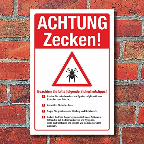 WERBEPUNKT. Schild Achtung Zecken Regeln Tips Hinweisschild Gefahr 3 mm Alu-Verbund 300 x 200 mm
