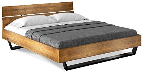 moebel-eins CURBY Massivholzbett Doppelbett Kufenbett mit Kopfteil aus massiver Thermo -Fichte, hochwertige Verarbeitung, einfacher Aufbau, Made in Germany, 180 x 200 cm, Vintage