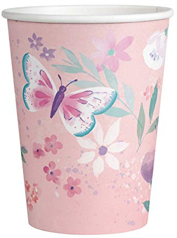 amscan 9909723 gobelets jetables en Papier Motif Papillon 250 ML pour Anniversaire d'enfant, Multicolore, 8 Unité (Lot de 1)