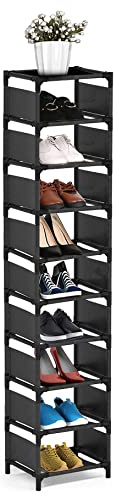 isightguard Narrow Shoe Rack, 10 Tier for Closet Entryway Tall Slim Vertical Shoe Rack for Small Spaces Shinky Shoe Organizer Space Saving Corner Shelf Shoe Tower