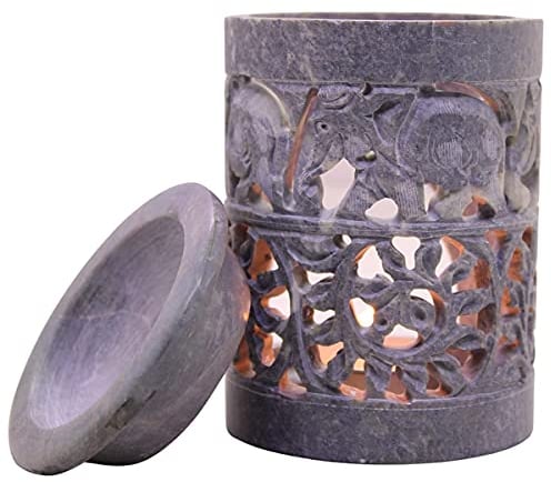 KC KULLICRAFT Natural Marble Soapstone Elephant Carving Oil Burner Moroccan Style Wax Melt Burner Oil Diffuser Wax Burner Essential Oil Diffuser Warmer Tea Light Candle Holder Burner For Home Decor