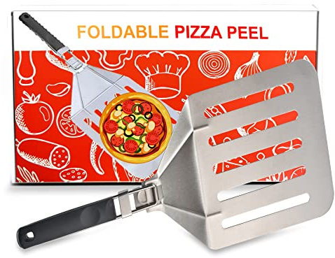 Pizza Peel with Foldable Aluminium Pizza Paddle 8' x 13'', Lightweight Stainless Steel Baking Tool for Pizza, Bread and Cake Transfer, Designed for Both Outdoor and Indoor Pizza Oven