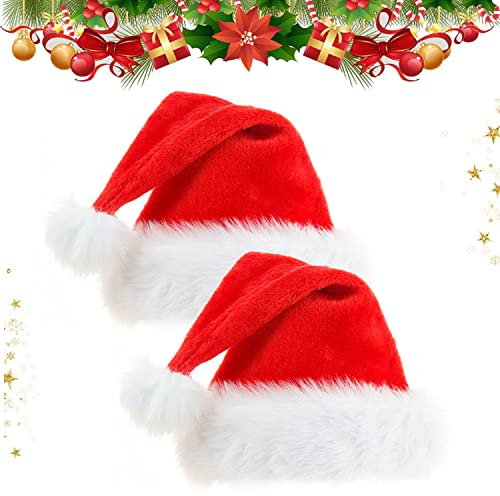 LGZIN 2 Stück Weihnachtsmützen, Nikolausmütze, Weihnachtsmann Mützen, Santa Mütze, Rot Santa Hat Nikolaus Dicker Fellrand aus Plüsch kuschelweich und angenehm (Erwachsenen: 32 * 45 cm)