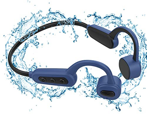 Kabellos Sport Kopfhörer Bluetooth 5.0, IPX8 Wasserdicht Schwimm Headset, 16GB Schwimmen MP3-Player, Bone Conduction/ Open-Ear Kopfhörer mit Verstellbarem Silikonband für Laufen Fitness Blue