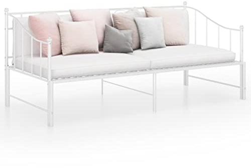Rillbus Tagesbett ausziehbar Bettrahmen mit Lattenrost Kopfteil Fußteil, Einzelbett Jugendbett Gästebett Retro, Metall 90x200cm BTM788