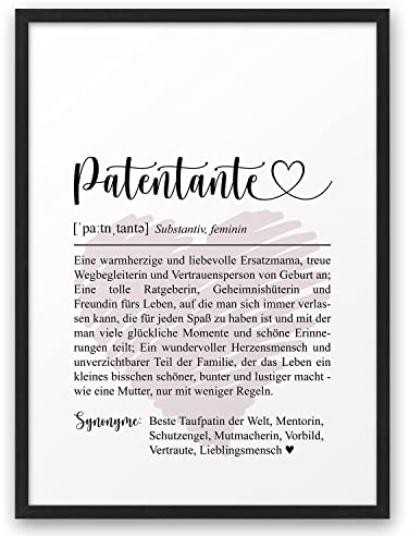 PATENTANTE MIT HERZ | ABOUKI Kunstdruck | Beste Patentante Geschenk Patentante Karte Patentante Fragen Danke Patentante Definition Geschenk Patenbrief Taufe | DIN A4 ohne Rahmen