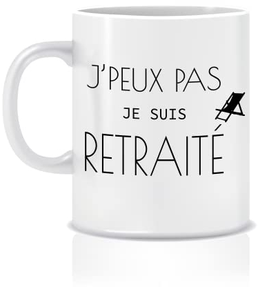 trendy Connect Mug, Tasse à café Personnalisable - J'peux Pas je suis Retraité - Cadeau de Départ - Humour départ à la retraite (Sans Personnalisation)