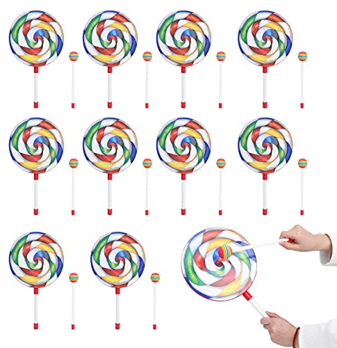 Lollipop Form Trommel, 10 Sätze 8 Zoll Kinder bunte Handtrommel Tamburin-Schlägel-Set Musik Rhythmus Instrument Percussion Lollipop Trommel Musikalische pädagogische Trommel mit Trommelschläger