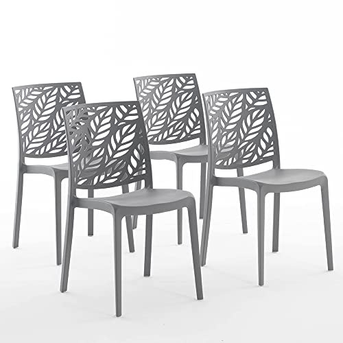 Sillas apilables de polipropileno con fibra de vidrio para interior, cocina o comedor, para exterior y jardín, sillas de bar y restaurante, de diseño - Dafne (4 sillas, gris oscuro)