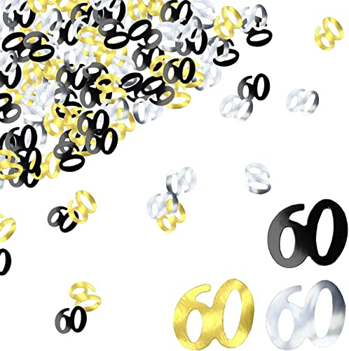1200 Stk (30g) Konfetti 60 Geburtstag 60 Jahre Deko Tischkonfetti 60 Schwarz/Silber/Gold Tischdeko Geburtstag 60 Geburtstagdeko Konfetti Jubiläum Zahlenkonfetti Streudeko Mann Geburtstag für Hochzeit