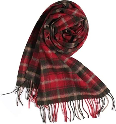 Temminc Pure Wool Scarf for Men & Women - Warm Pashmina Tartan Plaid Scarf, Soft Winter Scarves for Cold Weather, Red Checkered Traditional Scottish, Irish & Celtic Tartans
