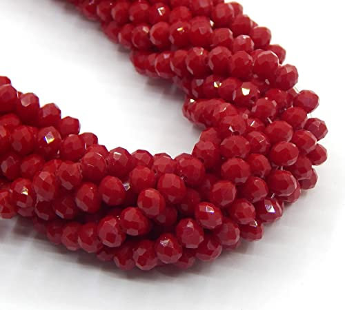Perlin 120 cuentas de cristal checas de Bohemia de 4 mm, perlas checas de cristal con circonita facetada, 1 hebra (burdeos opacos), TSCHECHISCHE RONDELL 4MM