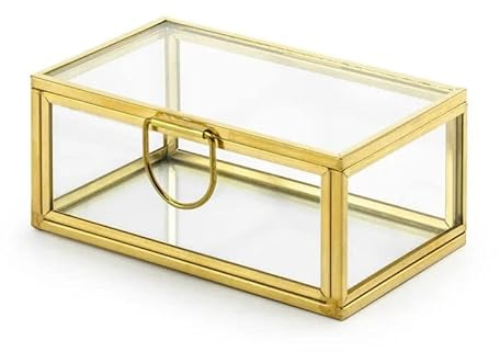 Ring-Box Ring-Kissen Alternative kleine Glas-Schatulle transparent & gold - Hochzeit-s-zubehör Deko-Accessoires Hochzeits-Dekoration Schmuck-Aufbewahrung Ehe-Ringe Trauung Zubehör 9 x 5,5 x 4cm