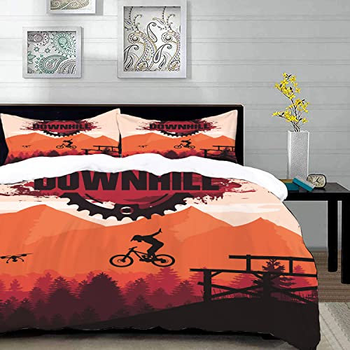 URSOPET Bettwäsche-Set, Mikrofaser,Biken Bike Mountain Downhill Freeride Extremsport MTB Erholung Cliff Action Aktive Aktivität,1 Bettbezug,1 Bettbezug 200 * 200 cm + 2 Kopfkissenbezug 50x80cm