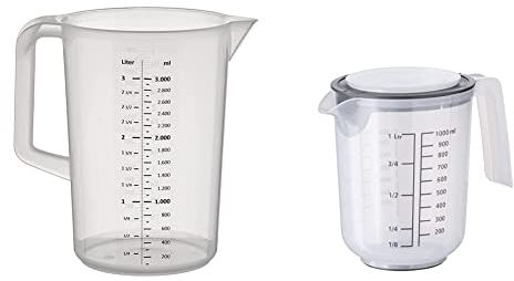 APS Messbecher 3 Liter, Ø 17 & Rührbecher mit Deckel - Messbecher mit Maßskalen für Flüssigkeiten, Zucker und Mehl/Volumen 1 Liter/Ø 12,5 cm/Höhe 16 cm/spülmaschinengeeignet
